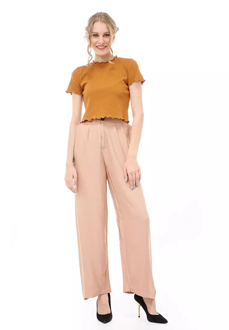 Jourel Celana Panjang Kasual Kulot Highwaist Wanita Style Kancing Resleting Material Rayon ORIGINAL - Millo