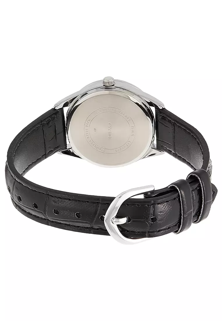 Casio - Jam Tangan Analog Wanita - Silver - Black Leather Strap - LTP-V005L-7A