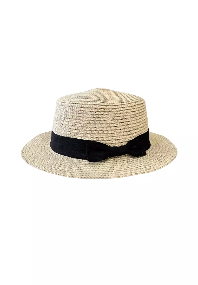Topi Pantai Wanita Panama Summer Sun Beach Straw Hat Vintage Design ORIGINAL - Coklat Muda