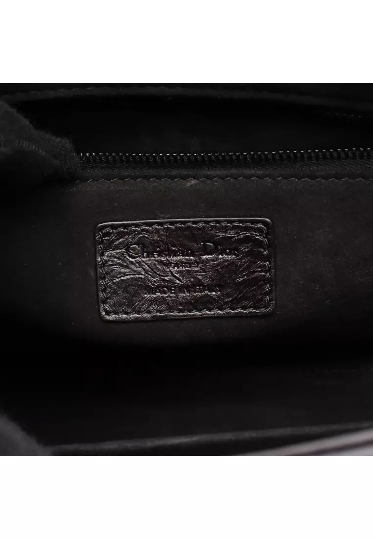 Pre-Loved Christian Dior LADY DIOR lady dior Handbag eiffel tower leather black white 2WAY