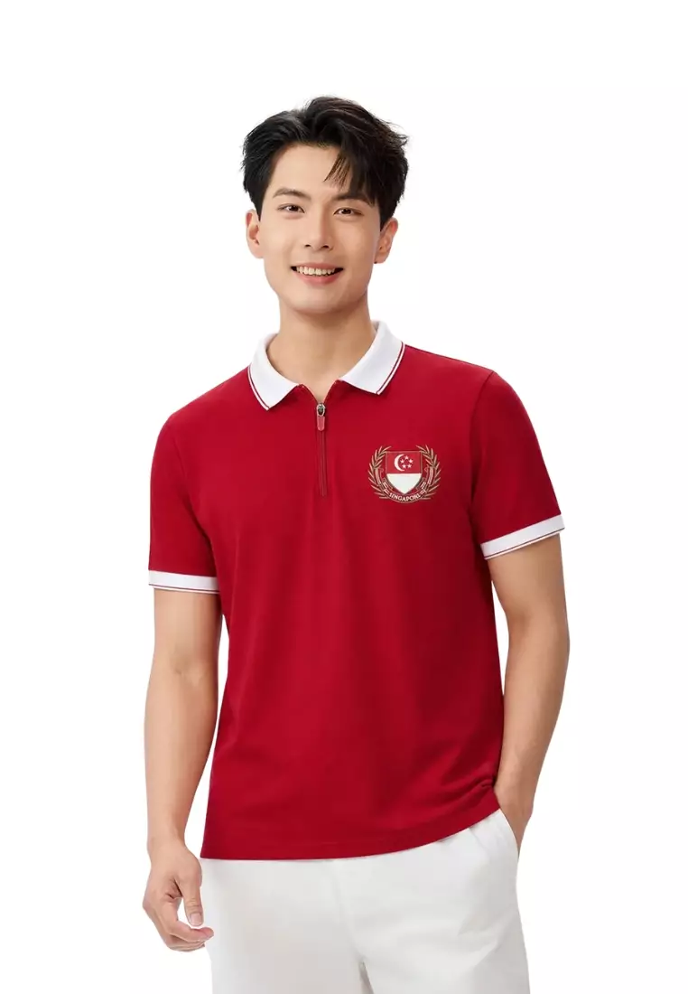 Giordano Men NDP 2026 Collection Slim Fit Lycra Zip Polo Shirt (Singapore National Day Parade)