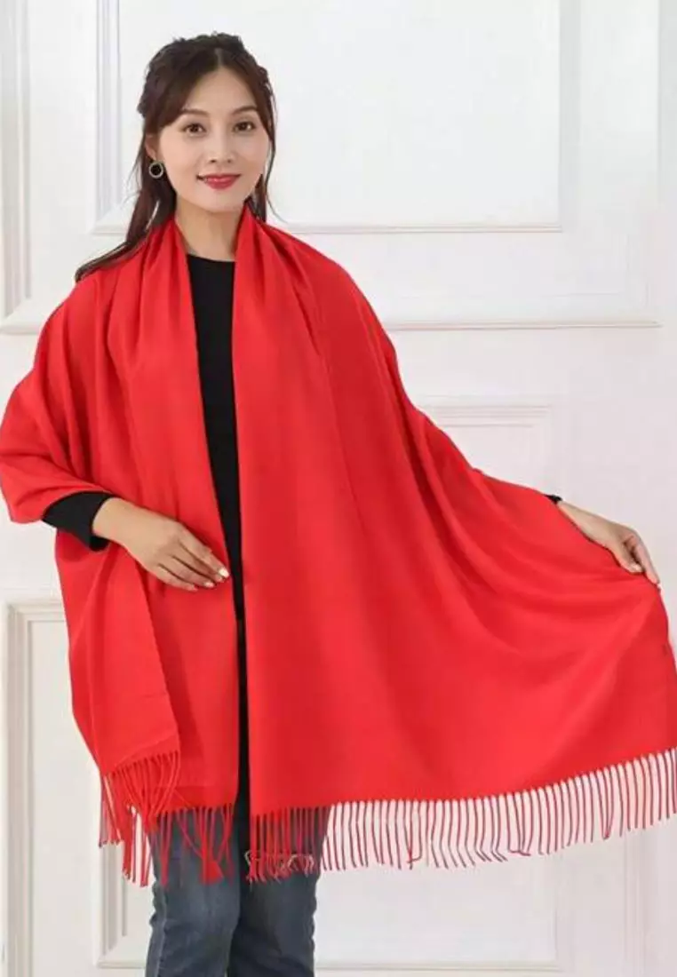 Aksesoris Wanita Plain Viscose Shawl Pashmina Syal Wanita Red