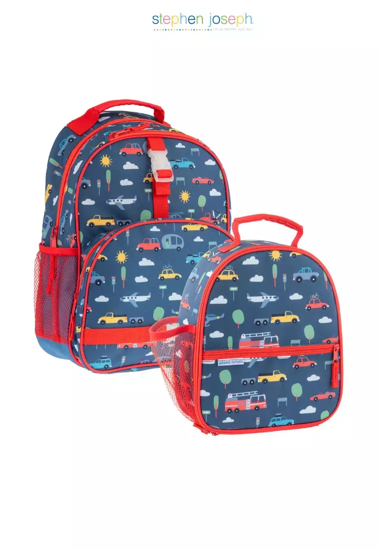 Stephen Joseph All Over Print Backpack with Lunch Bag for Kids Transportation Red