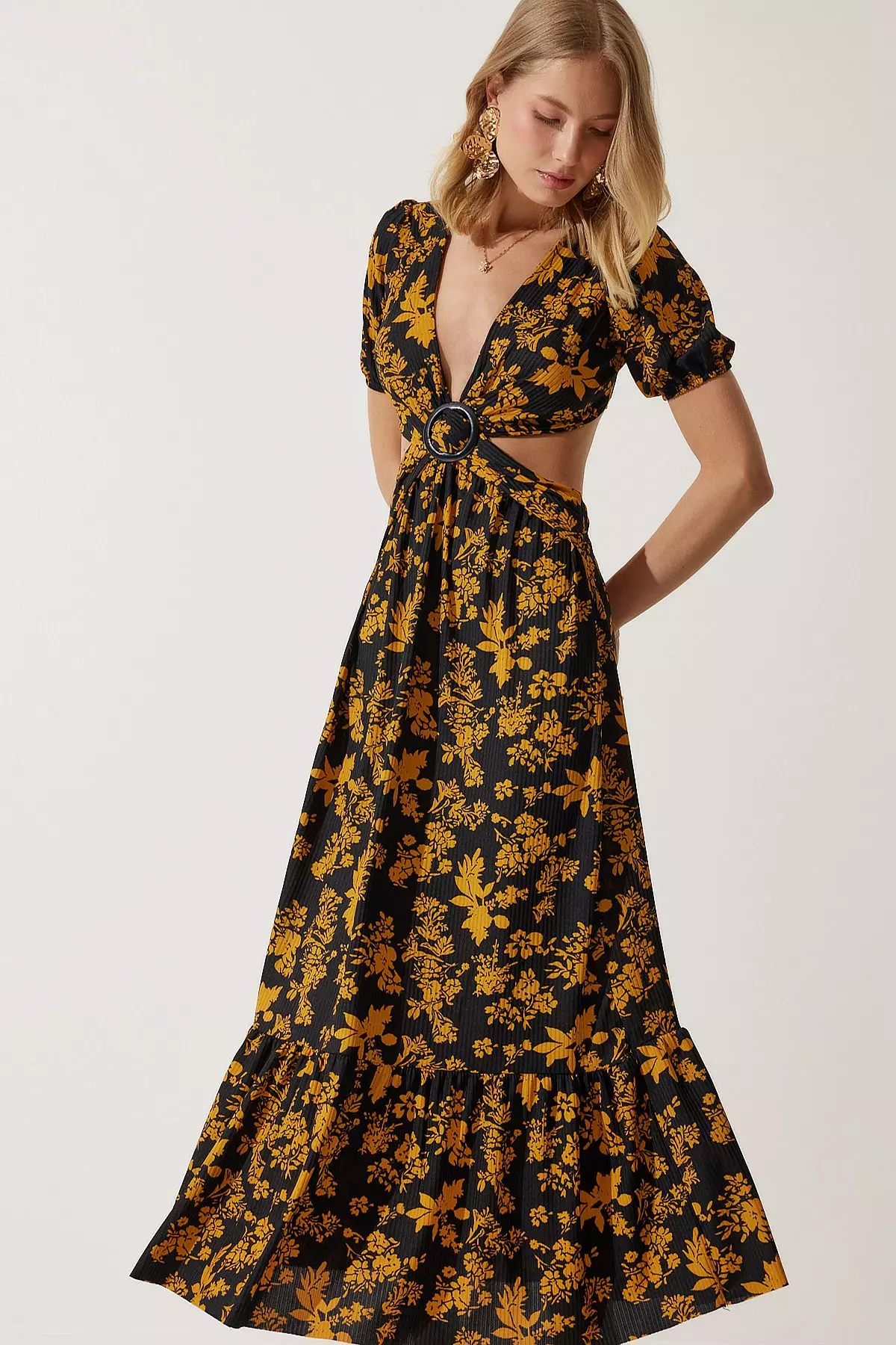 Pleated Floral Print Dress