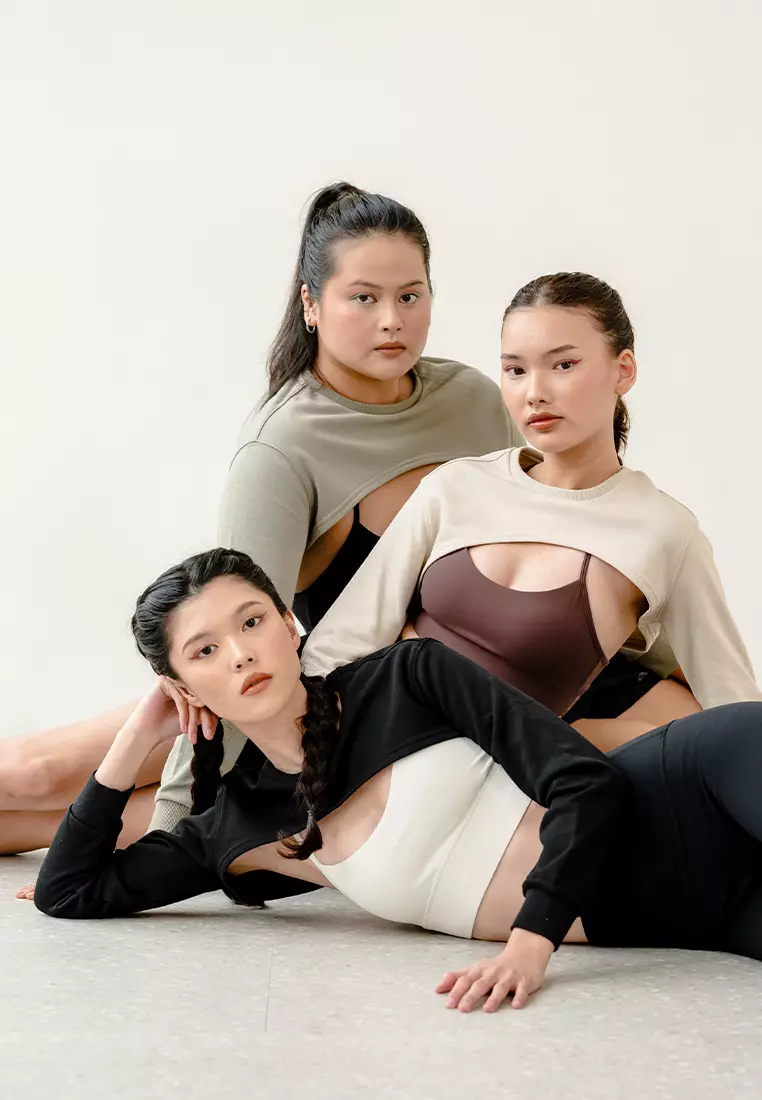 HAPPYFIT Drop Shoulder Super Crop Sweatshirt - Black