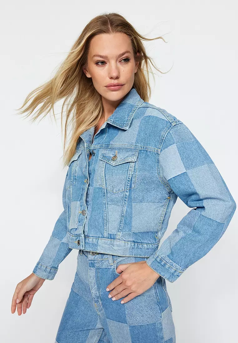 Color block sales jean jacket