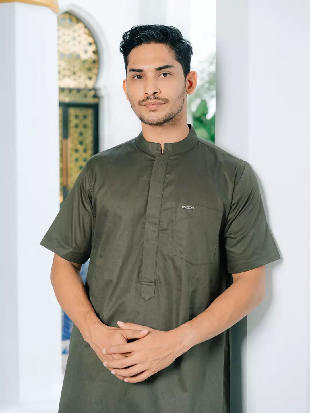 Adyatma Baju Koko Jubah Gamis Pria COTTON COMBED TWILL Olive Regular Fit Baju Muslim Pria Lengan Panjang