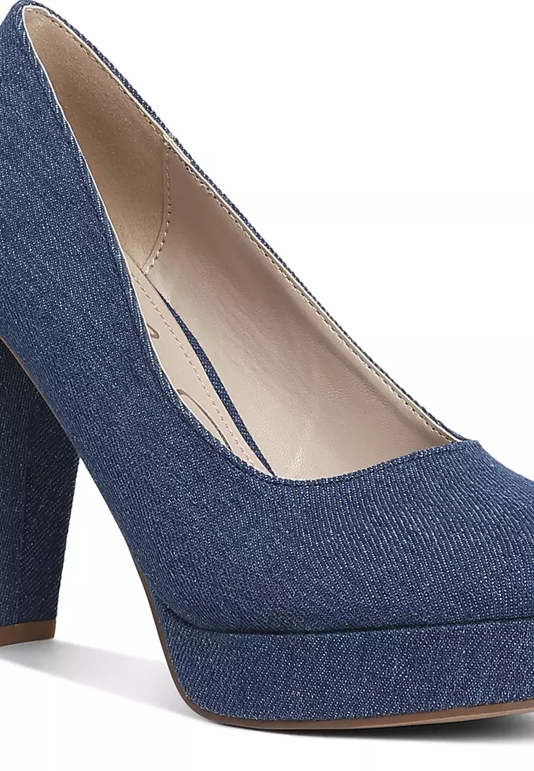 Sepatu Hak Blok Denim Warna Biru