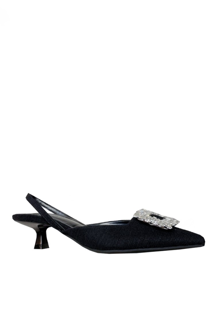 VANSA Silky Satin Rhinestone Buckle Low Heel Shoes VSW-Fhy2