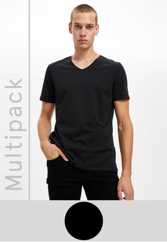 DeFacto black 2-pack Short Sleeve V-Neck Cotton Basic T-shirt ADA95AA7594903GS_1