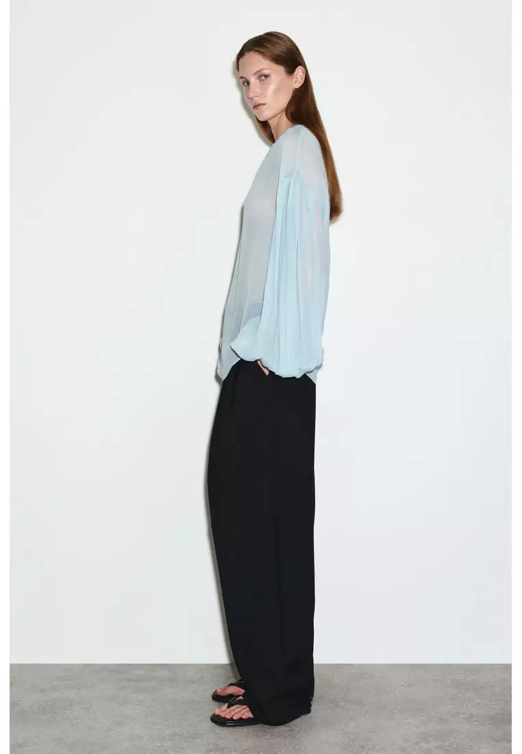 SHEER BALLOON-SLEEVE BLOUSE