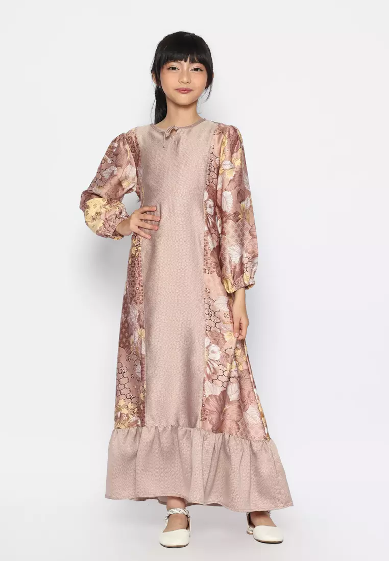 Baju Gamis Anak Perempuan Lentera Bunga Soft Lavender - ADORABLE