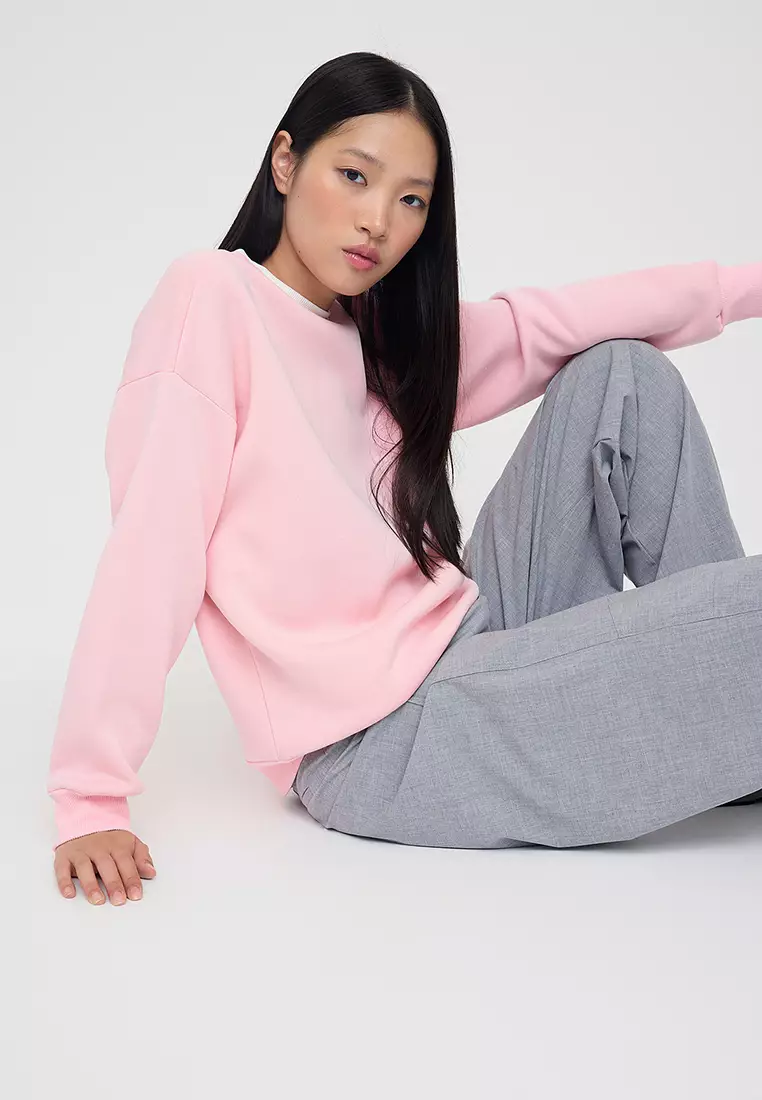 Light Pink Color Block Oversize/Wide Pattern Thick Knitted Sweatshirt Twoaw26Sw00025