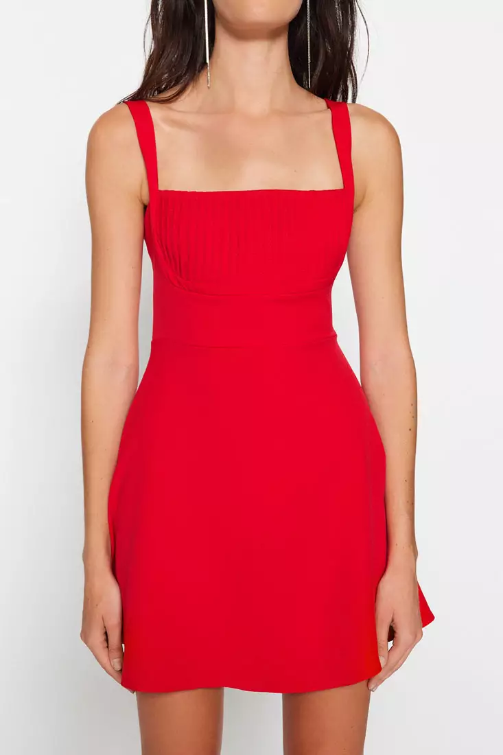 Red square neck mini dress shop