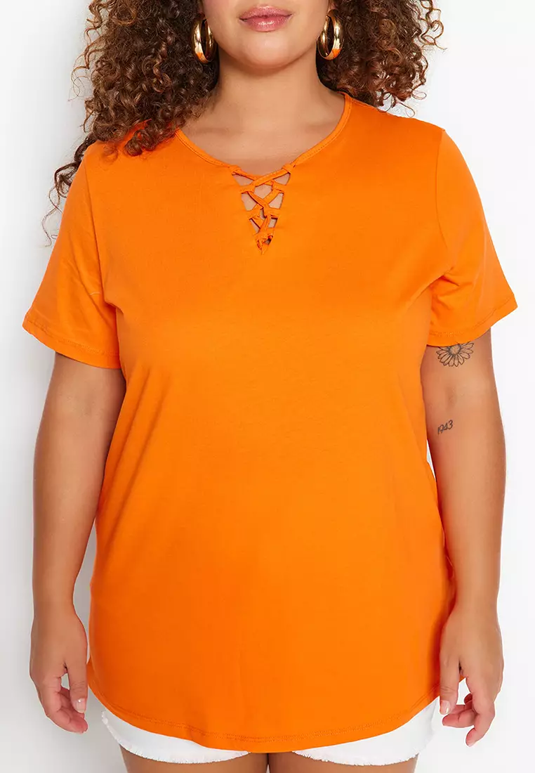 Plus Size Lacing Detailed T-Shirt