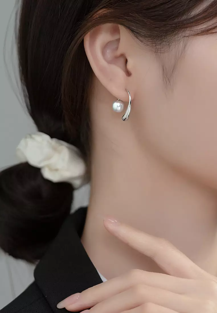 925 Silver Water Drop Design Faux Pearl Earrings JW AR-M00927