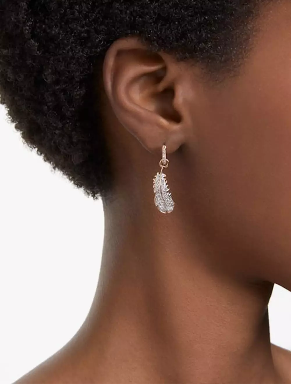 Nice Drop Earrings, Feather, White, Rose Gold-Tone Plated - White