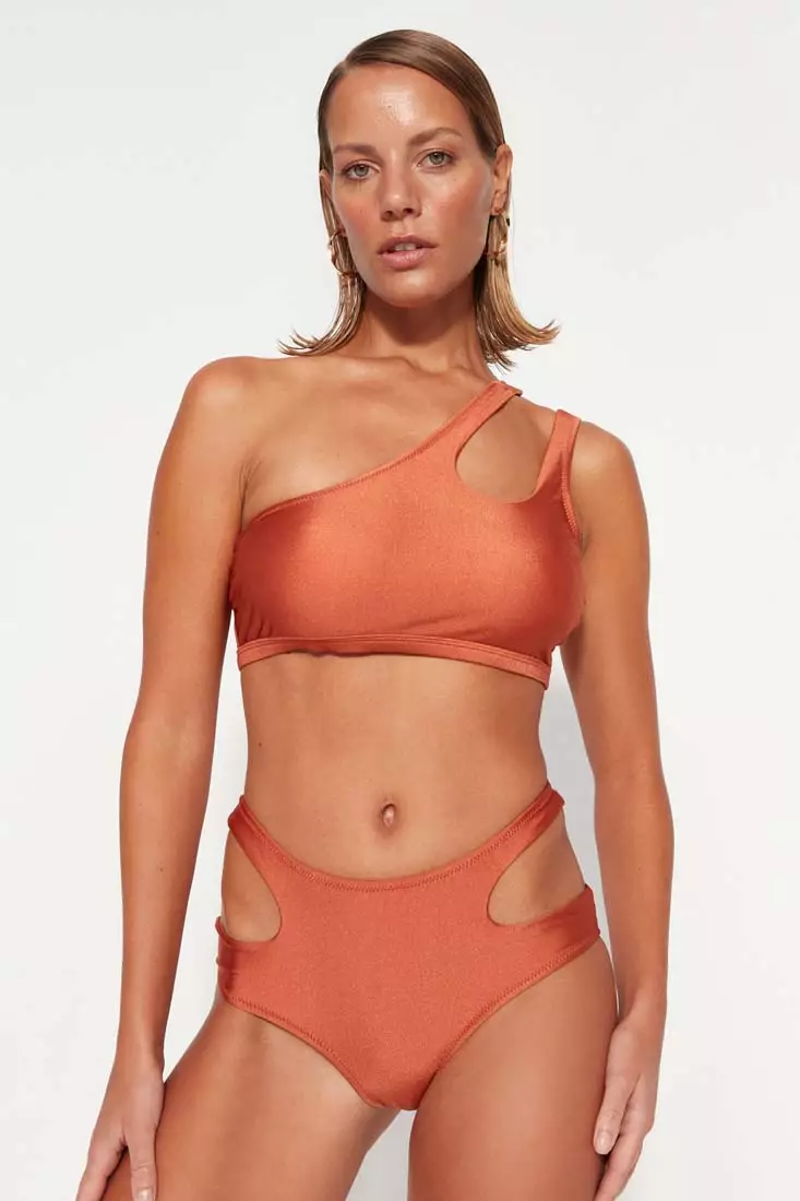 Buy Trendyol Tile Cut Out Windowed High Waist Bikini Bottoms With