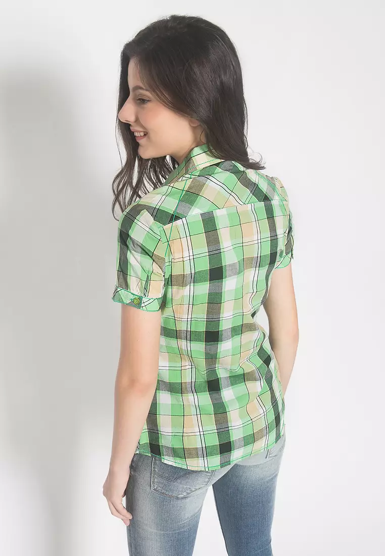 LGS - Kemeja Wanita - Motif Kotak - Hijau - Slim Fit - O1126.431.C