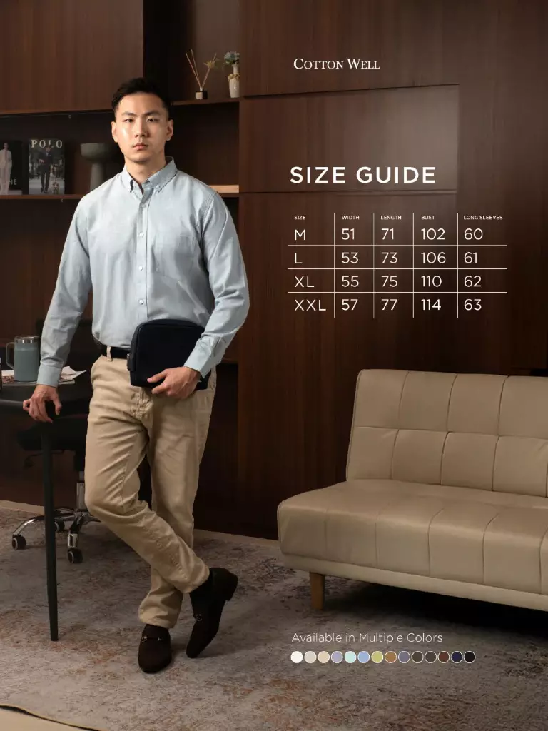 Cotton Well Marc Long Sleeve Oxford Shirt Grey | Kemeja Pria Lengan Panjang Basic Polos Abu