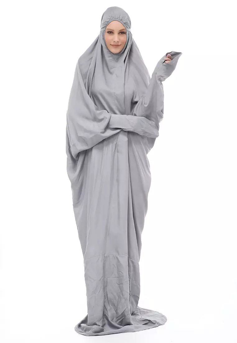 Karina Mukena Terusan Simple Muslimah Wanita Motif Polos Relaxed Fit - Abu Silver