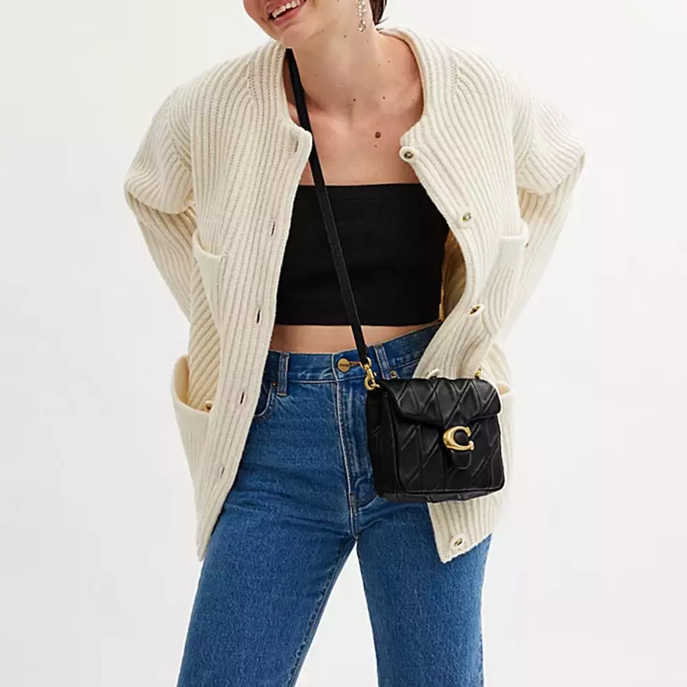 Tabby 17 Time Square Quilted Washed Leather Bag Black