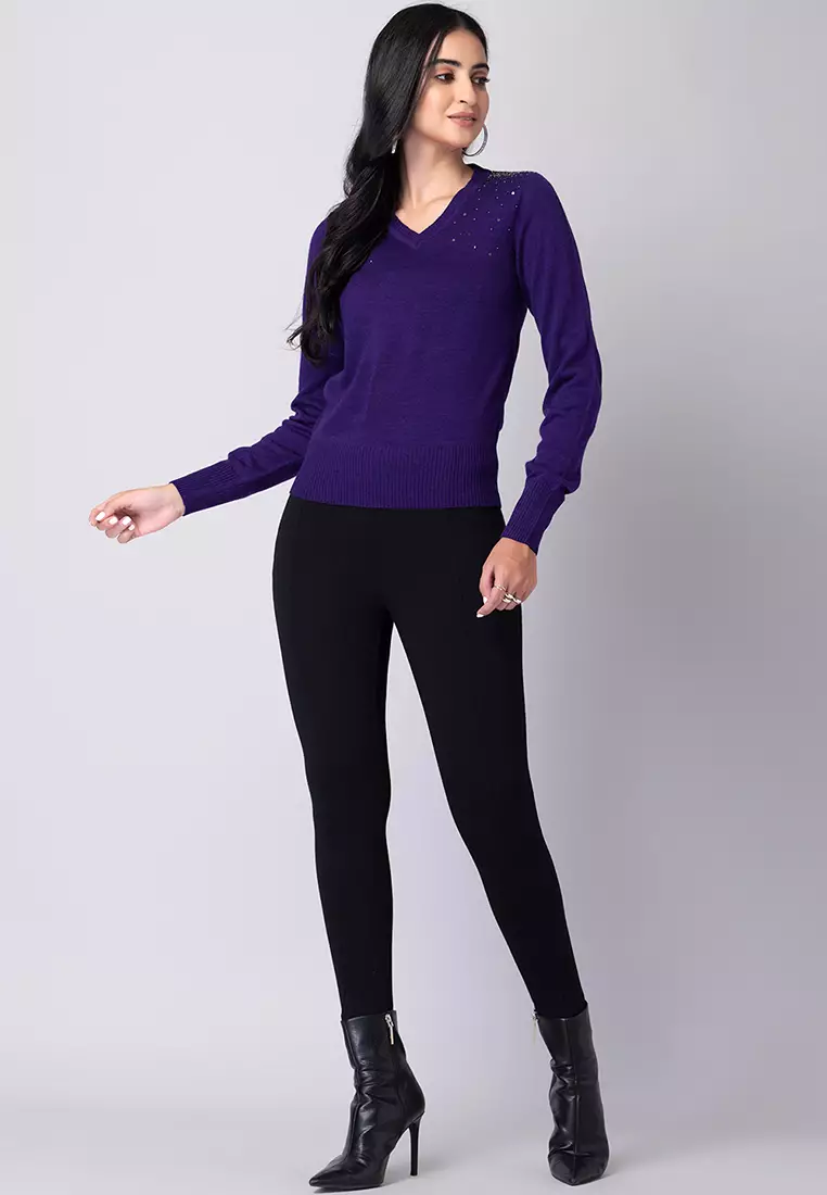 Buy FabAlley Purple Full Sleeve Sweater 2025 Online ZALORA