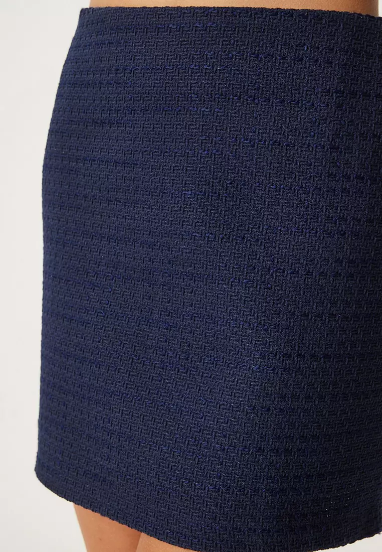 Navy Blue Mini Tweed Skirt