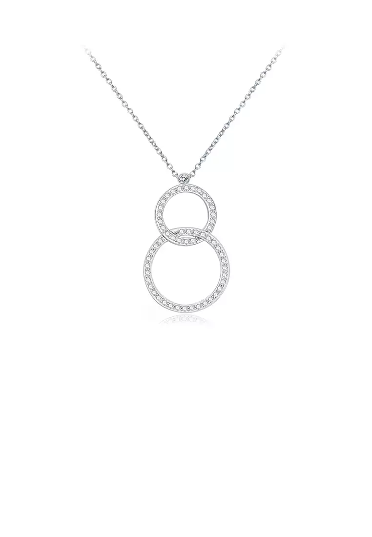 Fashion and Simple Double Circle Pendant with Cubic Zirconia and Necklace