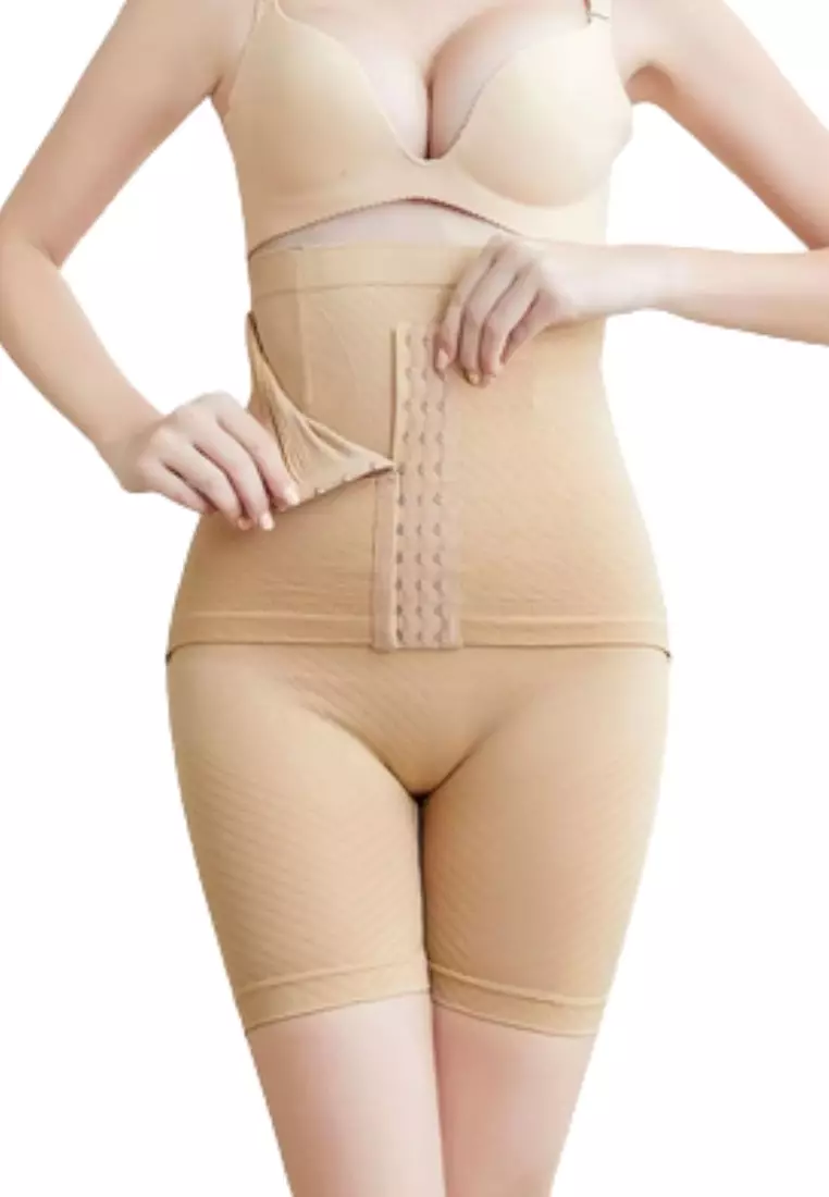 Premium Wara High Waisted Shaping & Lifting Compression Long Girdle Shapewear Shorts in Nude