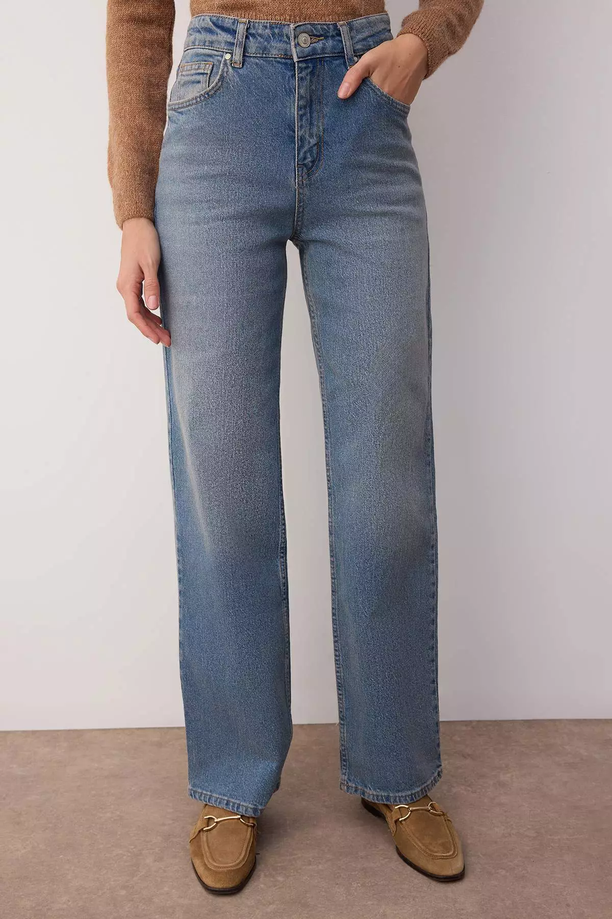 Blue High Waist Comfort/Flexible Wide Leg Palazzo Jeans