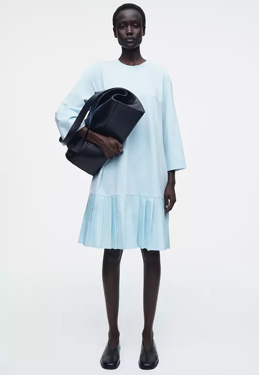 Pleated Dropped-Waist T-Shirt Dress