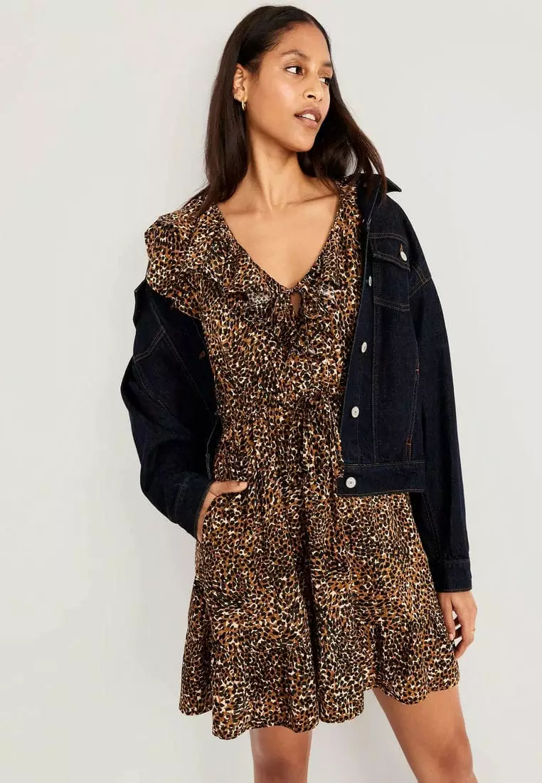 Waist-Defined Ruffle-Trim Mini Dress for Women