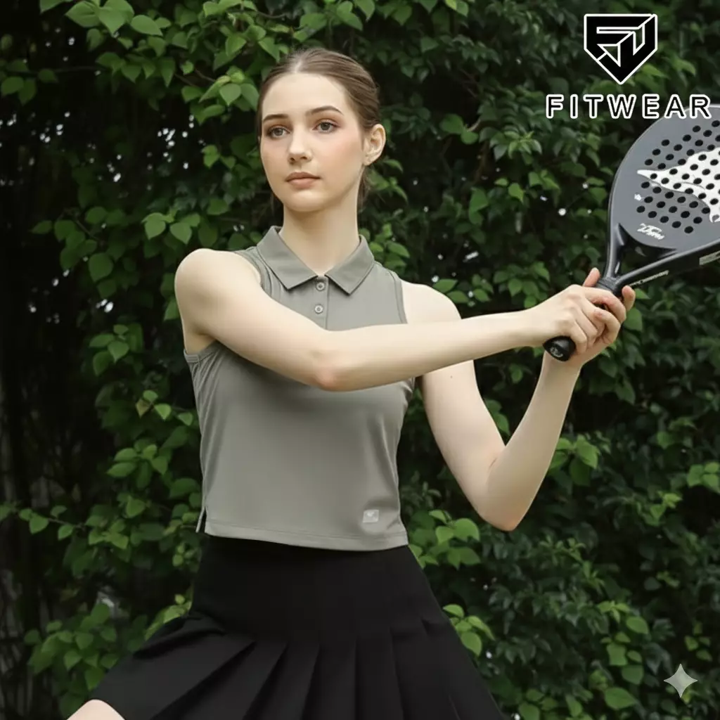 Fitwear Kaos Olahraga Padel Tennis Wanita INGRID SLEEVELESS POLO SHIRT - SAGE GREEN