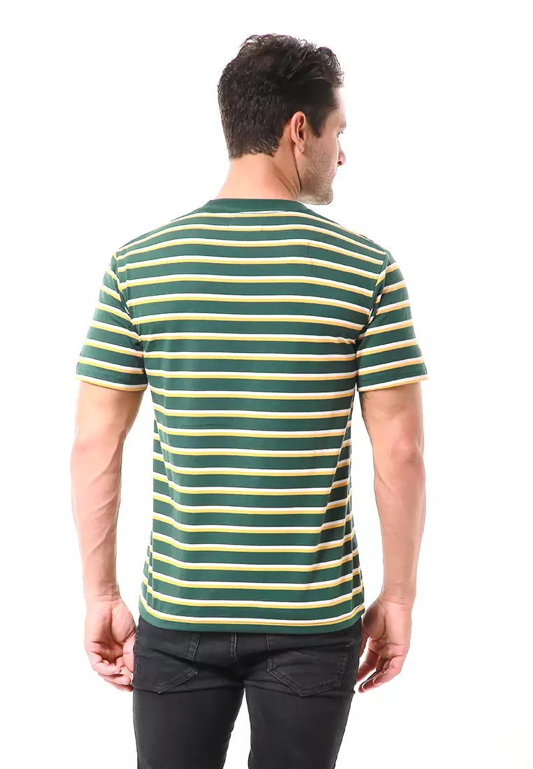 Aisley Kaos Pria Lengan Pendek Sweatshirt Kasual Stripe Motive Material Cotton ORIGINAL - Green