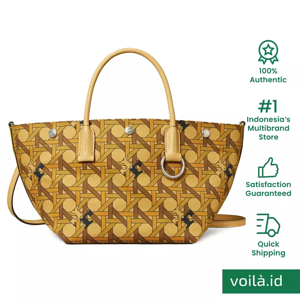 Jual TORY BURCH Tory Burch Basketweave Tote Bag Small Canvas Tan