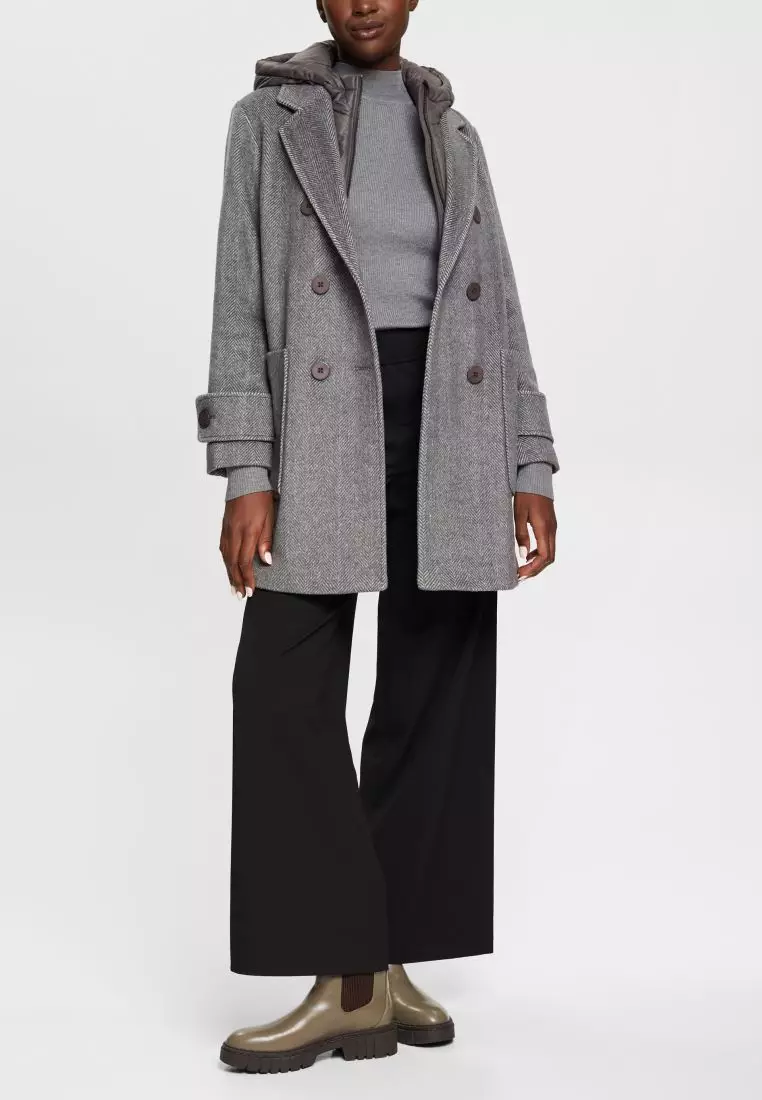 ESPRIT - Padded Wool-Blend Coat With Detachable Hood at our online