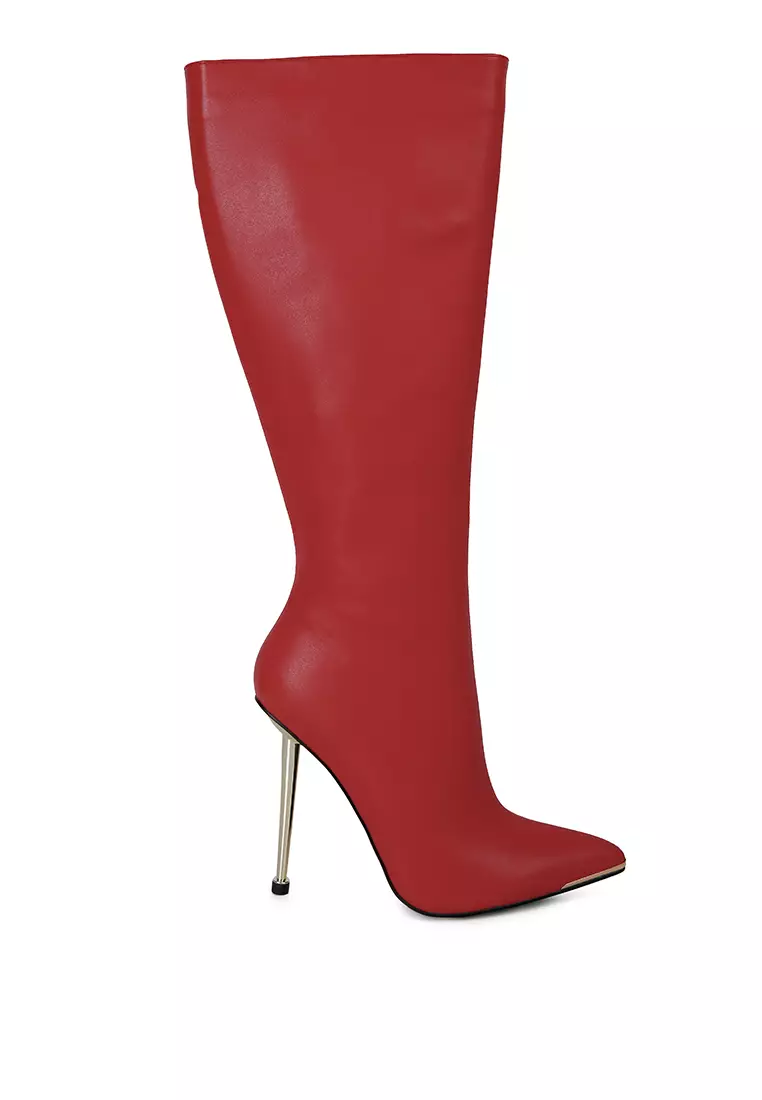 Red faux leather store boots