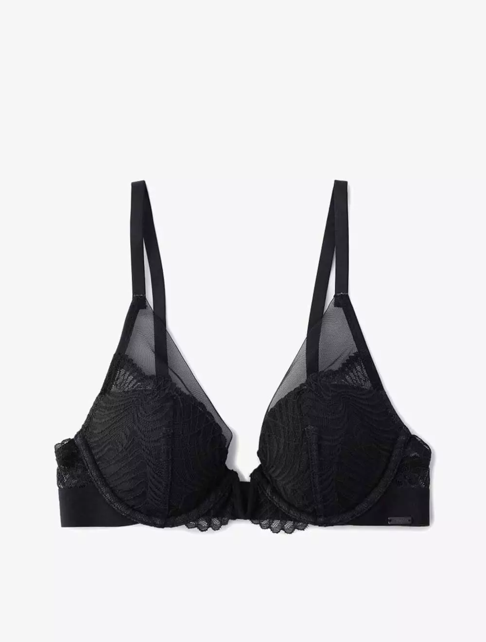 Calvin Klein Underwear - CK Black Geo Lace Lightly Lined Plunge Bra - Black - black