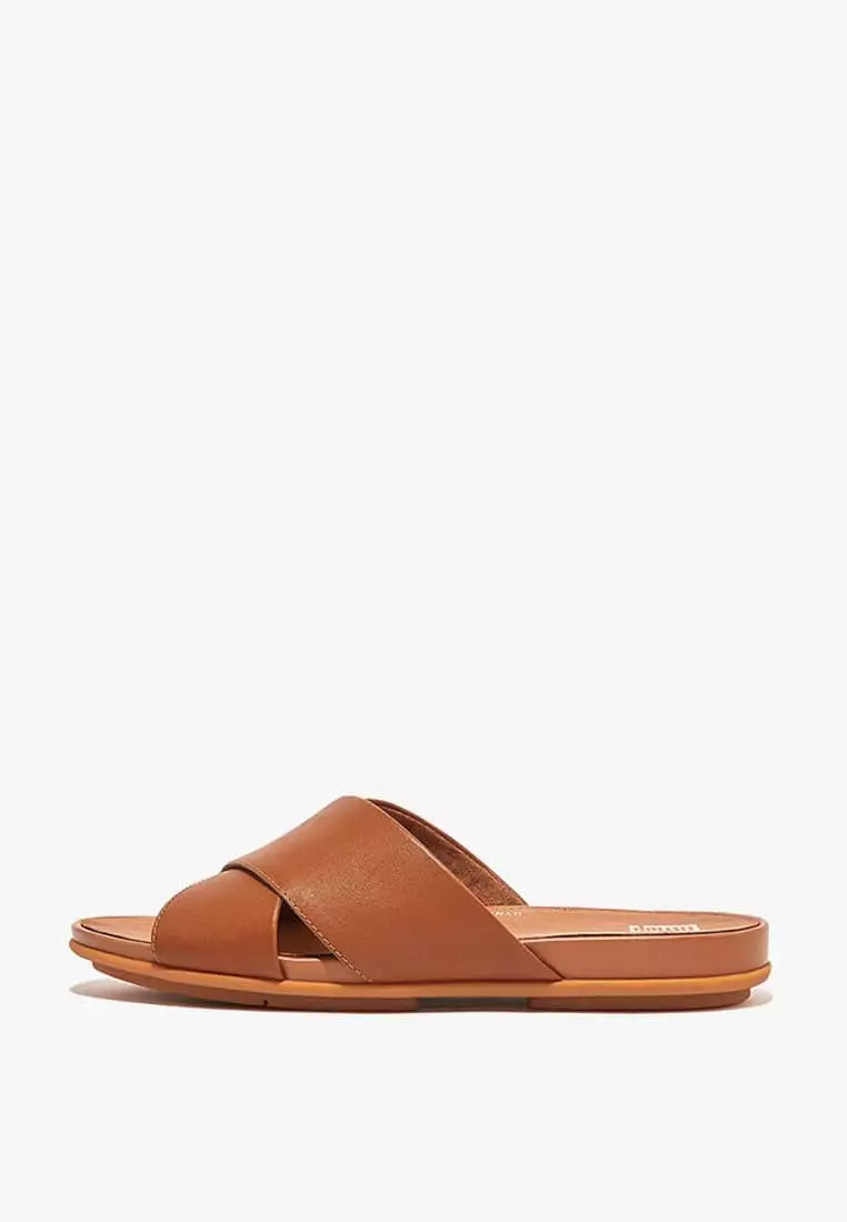 Discount on Fitflop  shoes - SKU: Fitflop Gracie Leather Cross Women's Slides- Light Tan