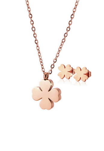 CELOVIS gold CELOVIS - Destiny Four Leaf Clover Necklace + Earrings Jewellery Set in Rose Gold BE4FAACCE90FFDGS_1