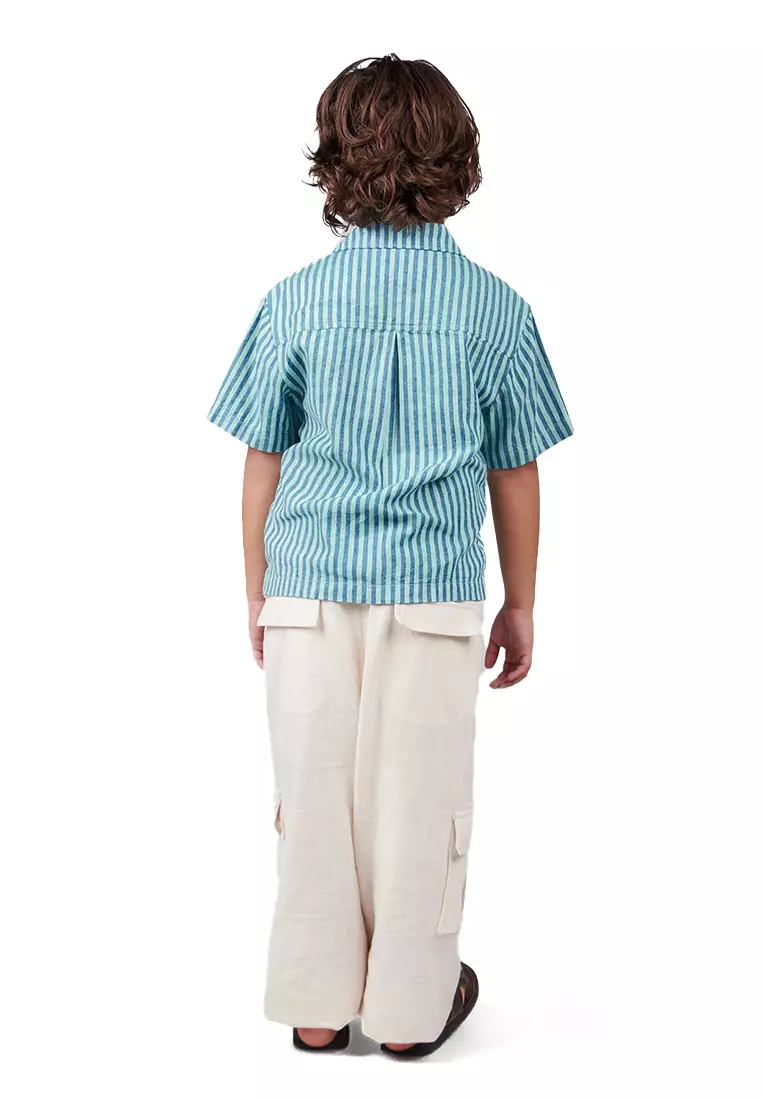 Boys Stripe Cubano Shirt With Embroidery