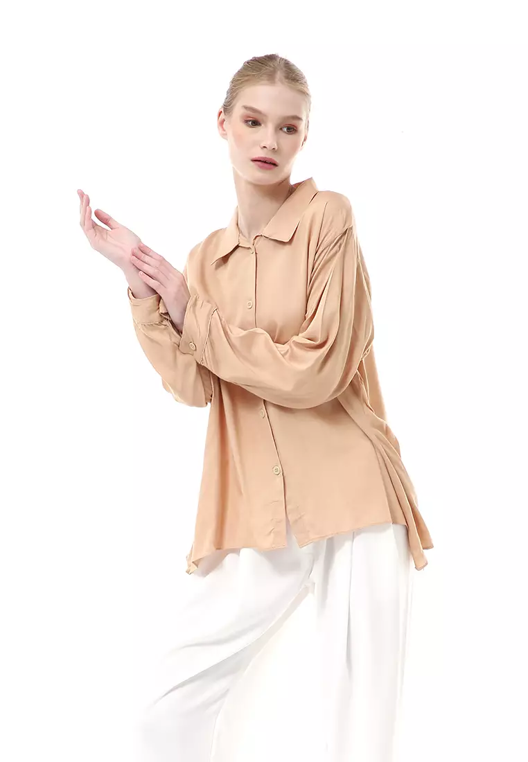 Ayudia Shirt Long Sleeve Atasan Wanita Premium Quality - Cream