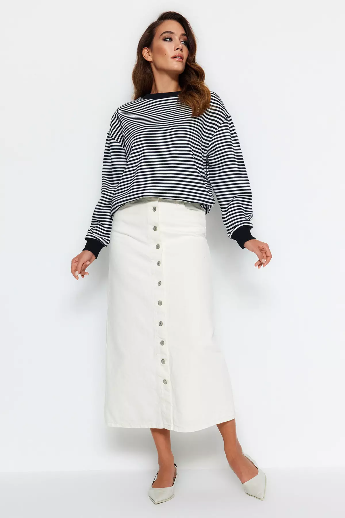 Button Closure Denim Skirt