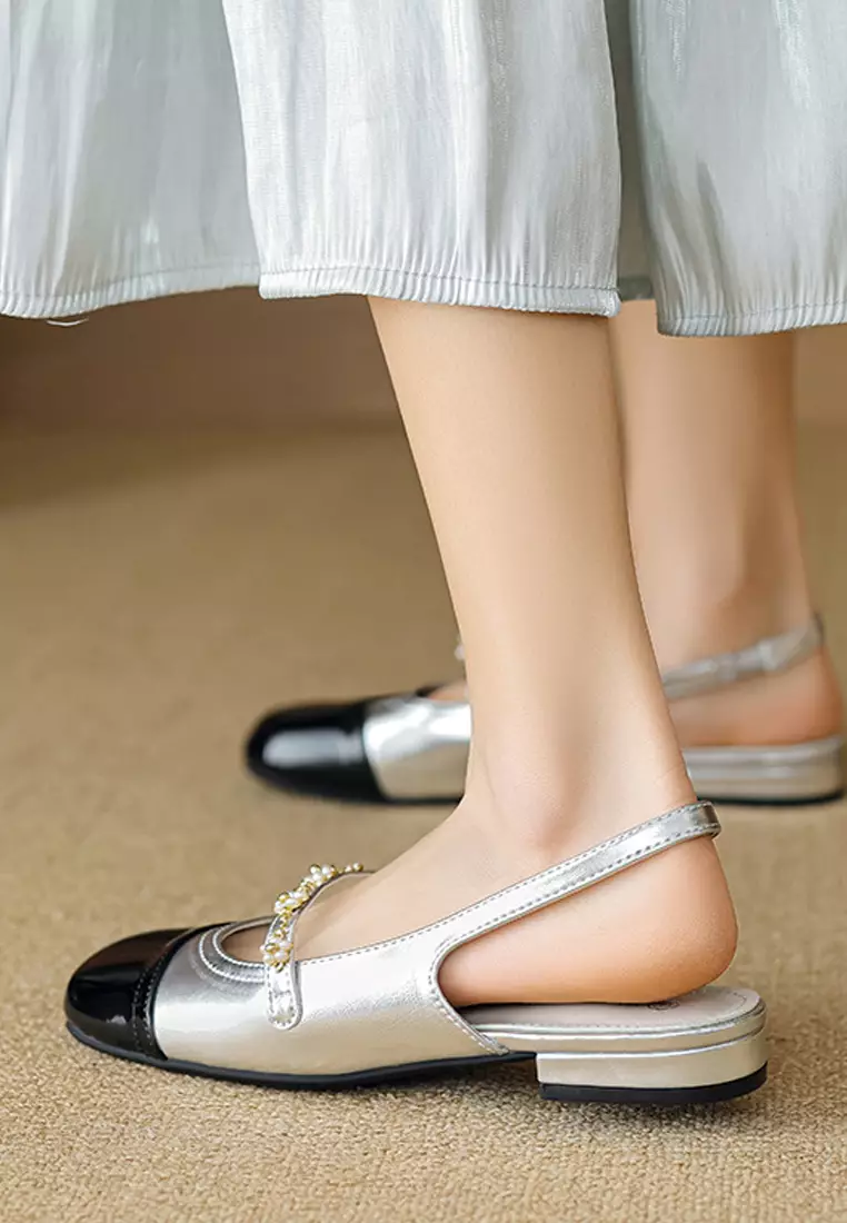 Color-blocked Slingback Mid Heels WW669-1