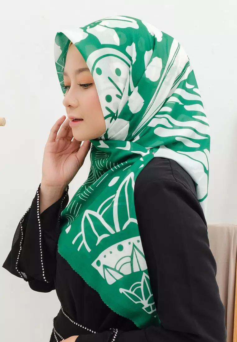 Malaya Signature Square Voile Scarf Hijab Segi Empat Fuji Green