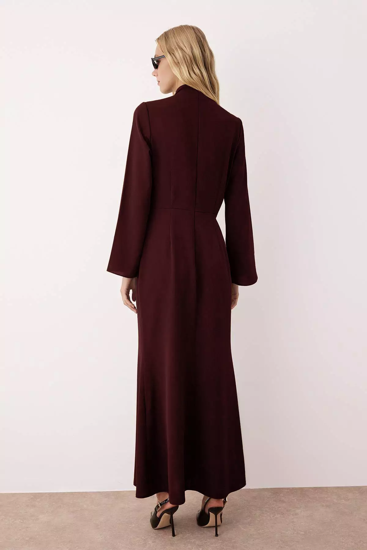Burgundy Drape Detailed Woven Evening Dress Tctaw26Db00000