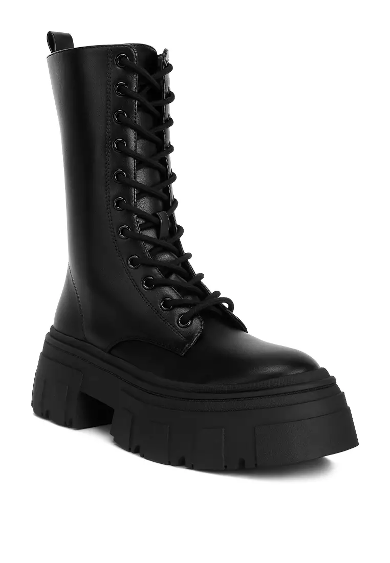Buy London Rag Black Faux Leather Combat Chunky Boots Online ZALORA