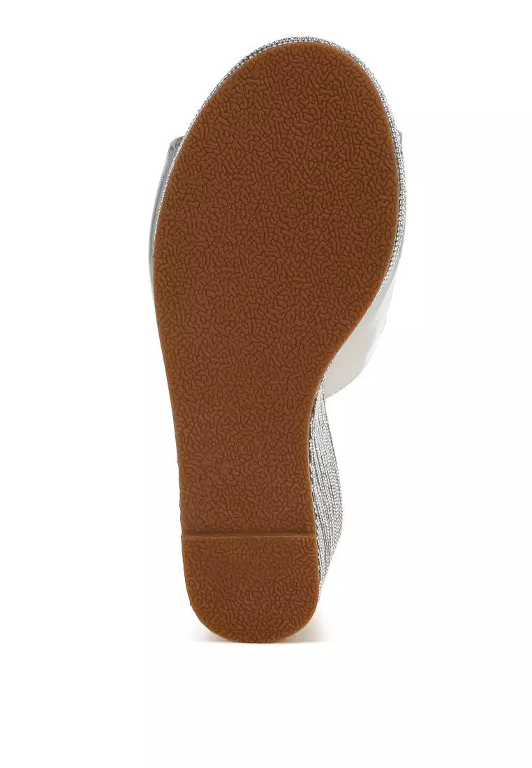 Wedge Heel Peep Toe Sandals in Silver