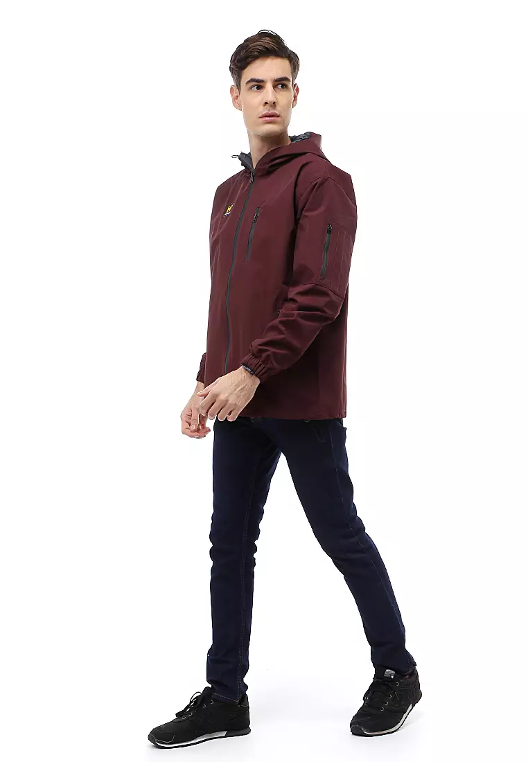 Clover Outerwear Jacket Hoodie Pria Waterproof Anti Air Material Taslan ORIGINAL - Maroon
